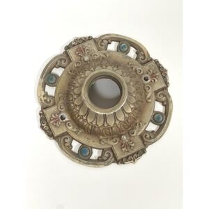 Ornate Vintage Cast metal flush mount light canopy- Flag holder decorative riser